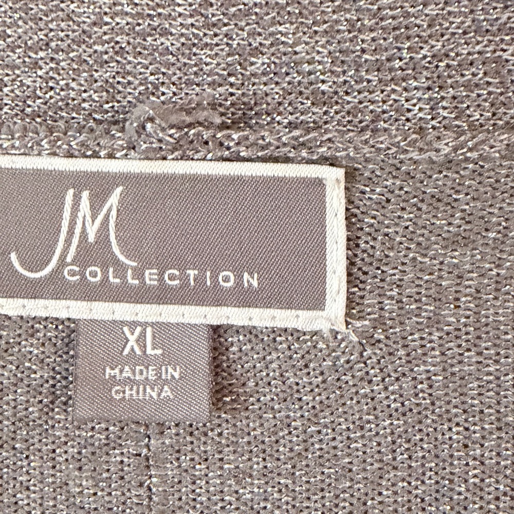 JM Collection Metallic Silver Shimmer Open Front Duster Cardigan Sweater XL - Picture 6 of 9